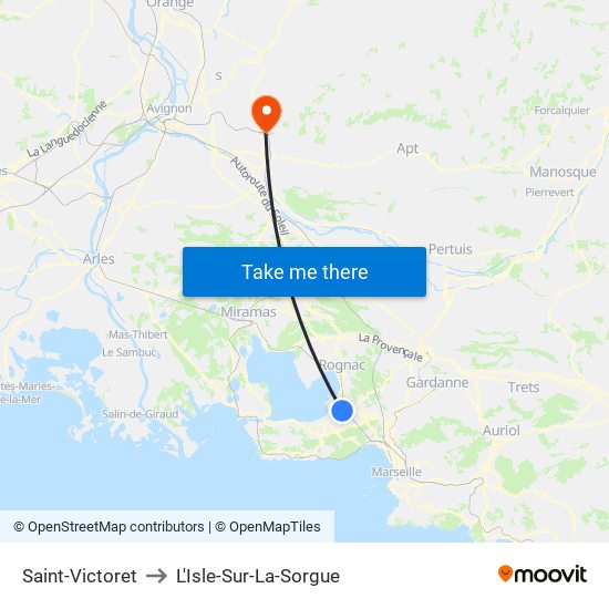 Saint-Victoret to L'Isle-Sur-La-Sorgue map