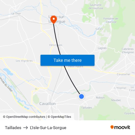 Taillades to L'Isle-Sur-La-Sorgue map