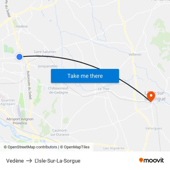 Vedène to L'Isle-Sur-La-Sorgue map