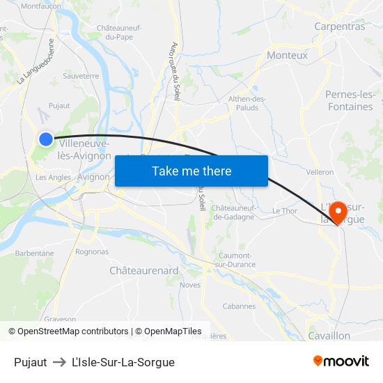 Pujaut to L'Isle-Sur-La-Sorgue map