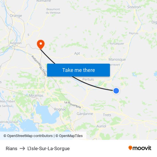 Rians to L'Isle-Sur-La-Sorgue map