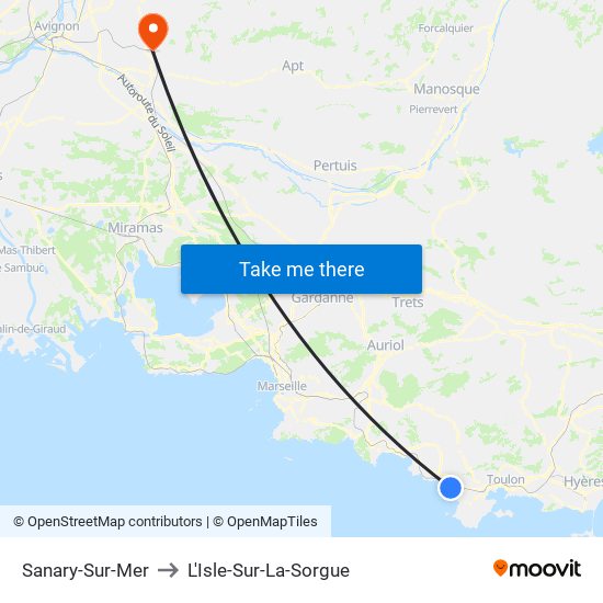 Sanary-Sur-Mer to L'Isle-Sur-La-Sorgue map