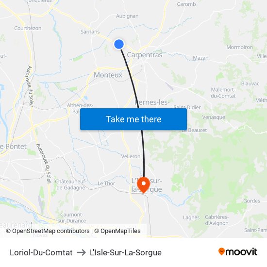 Loriol-Du-Comtat to L'Isle-Sur-La-Sorgue map