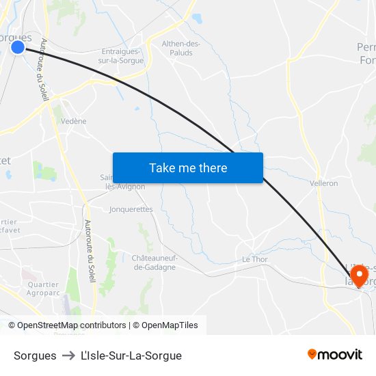 Sorgues to L'Isle-Sur-La-Sorgue map