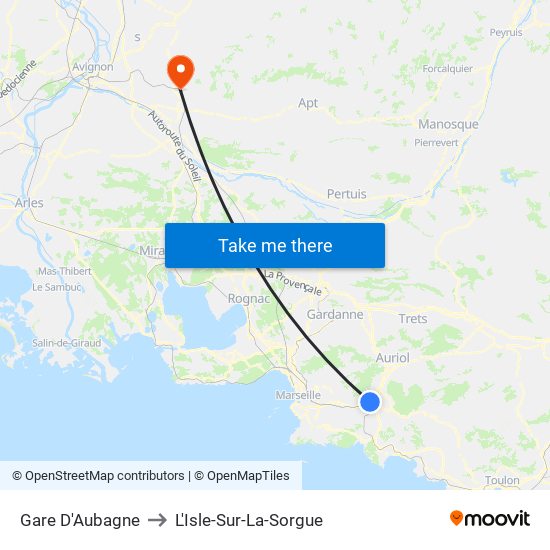 Gare D'Aubagne to L'Isle-Sur-La-Sorgue map