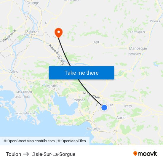 Toulon to L'Isle-Sur-La-Sorgue map