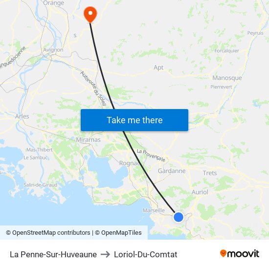 La Penne-Sur-Huveaune to Loriol-Du-Comtat map