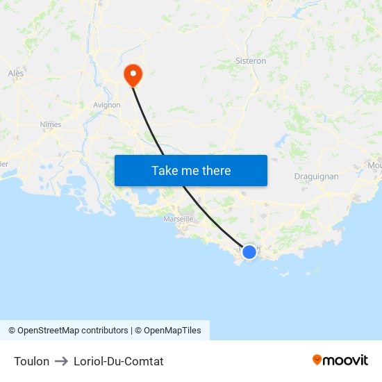 Toulon to Loriol-Du-Comtat map