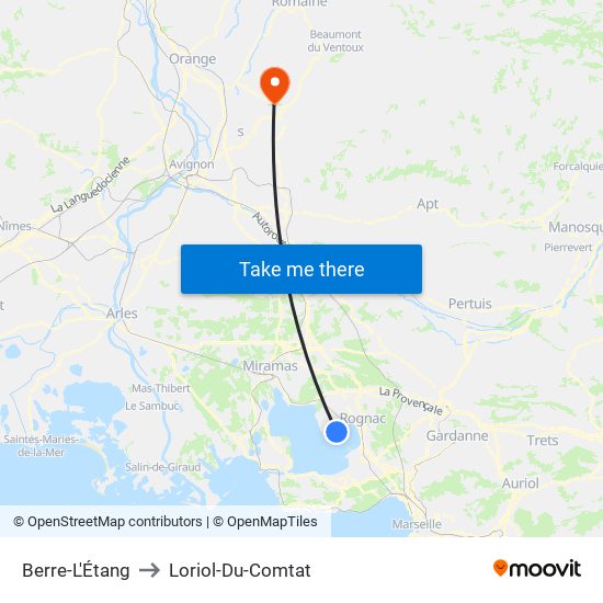 Berre-L'Étang to Loriol-Du-Comtat map