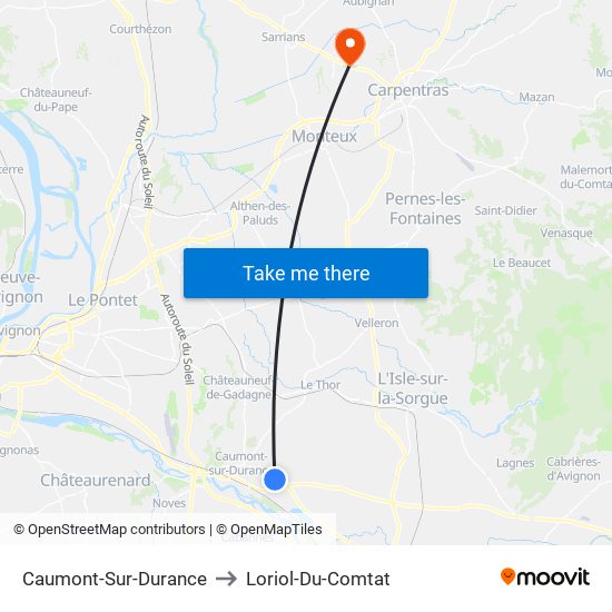 Caumont-Sur-Durance to Loriol-Du-Comtat map