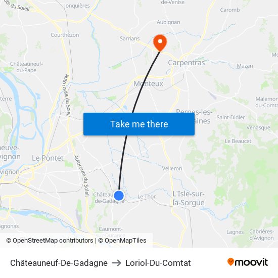 Châteauneuf-De-Gadagne to Loriol-Du-Comtat map