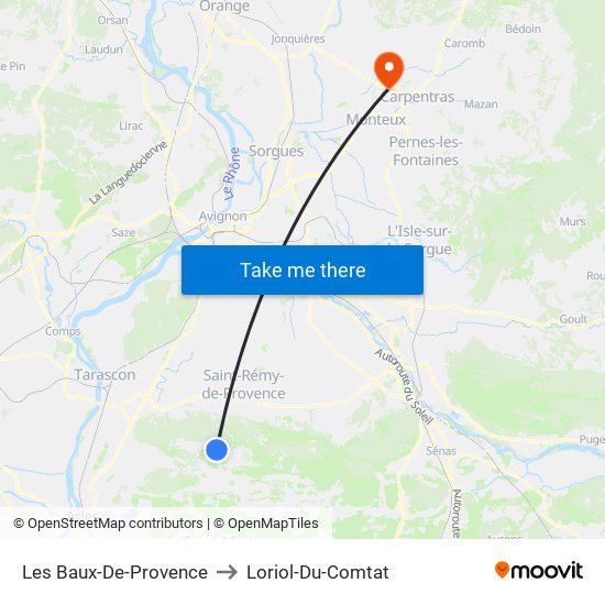 Les Baux-De-Provence to Loriol-Du-Comtat map