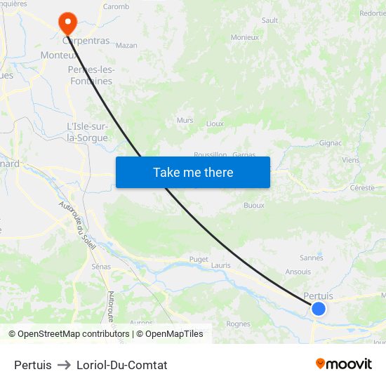 Pertuis to Loriol-Du-Comtat map