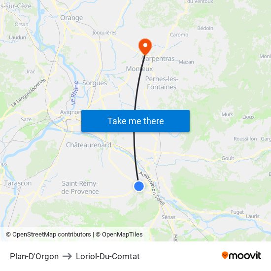Plan-D'Orgon to Loriol-Du-Comtat map