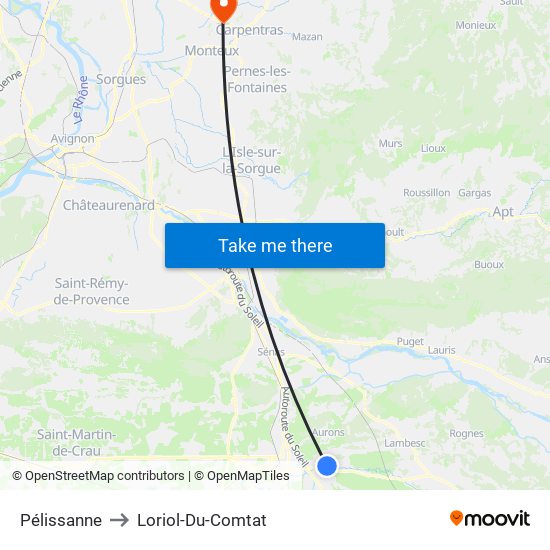 Pélissanne to Loriol-Du-Comtat map