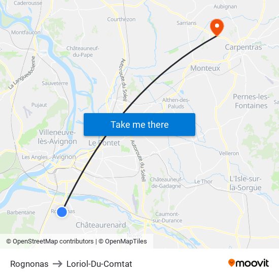 Rognonas to Loriol-Du-Comtat map