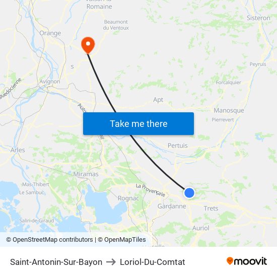Saint-Antonin-Sur-Bayon to Loriol-Du-Comtat map