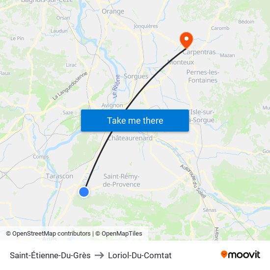 Saint-Étienne-Du-Grès to Loriol-Du-Comtat map