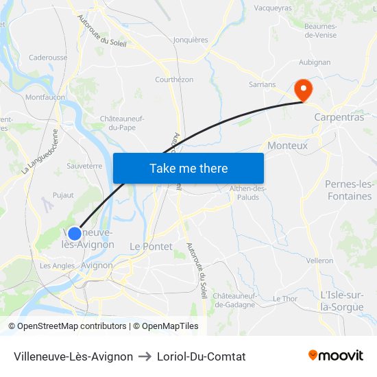 Villeneuve-Lès-Avignon to Loriol-Du-Comtat map