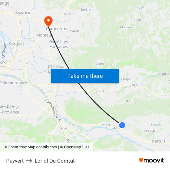 Puyvert to Loriol-Du-Comtat map