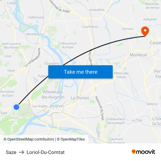 Saze to Loriol-Du-Comtat map
