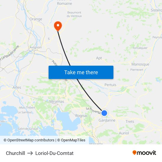 Churchill to Loriol-Du-Comtat map