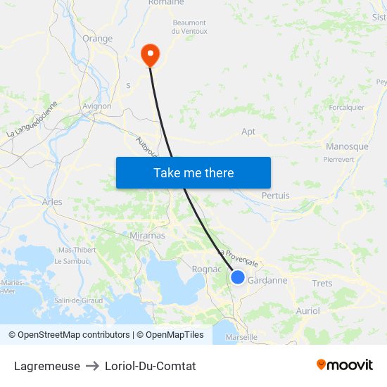 Lagremeuse to Loriol-Du-Comtat map