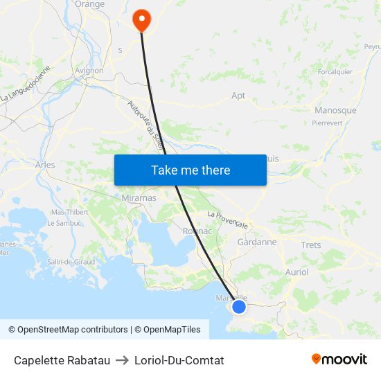 Capelette Rabatau to Loriol-Du-Comtat map