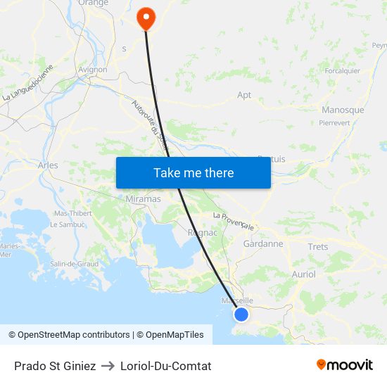 Prado St Giniez to Loriol-Du-Comtat map