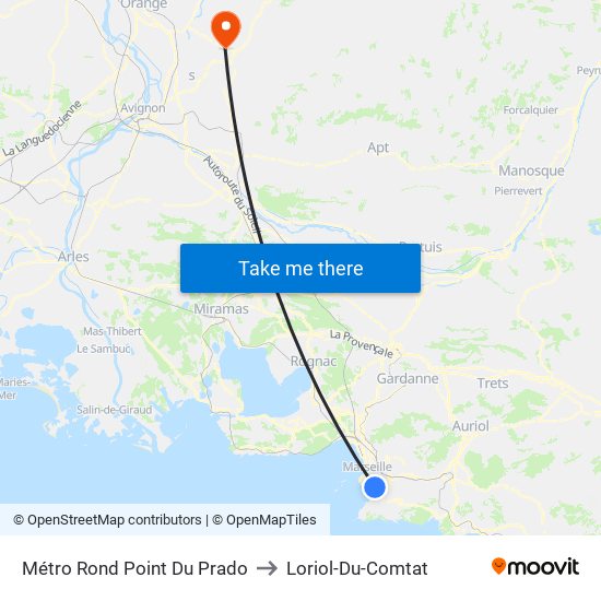 Métro Rond Point Du Prado to Loriol-Du-Comtat map