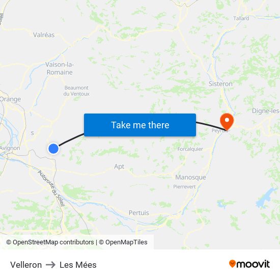 Velleron to Les Mées map