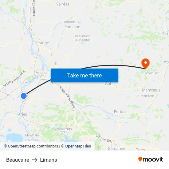 Beaucaire to Limans map