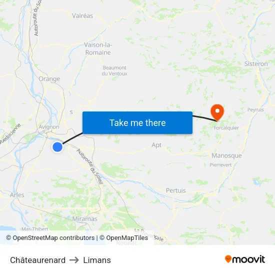 Châteaurenard to Limans map