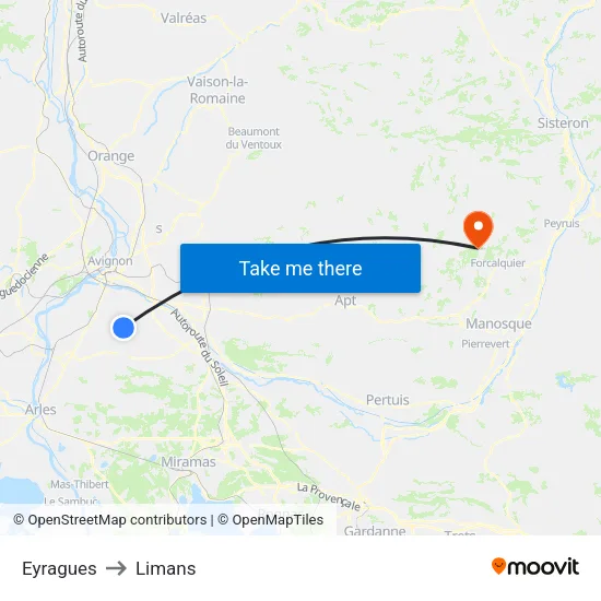 Eyragues to Limans map