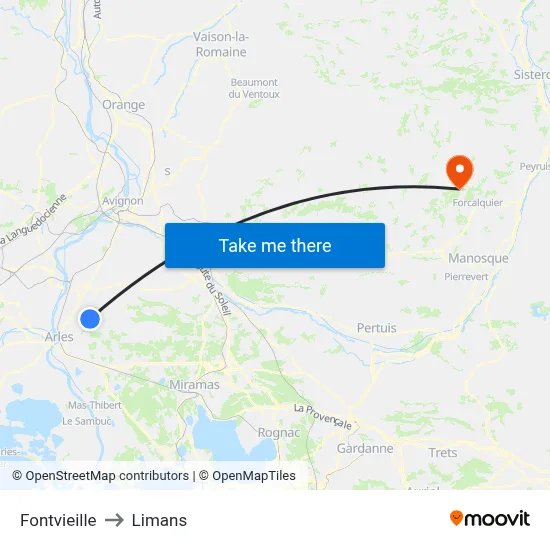 Fontvieille to Limans map
