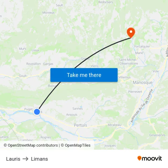 Lauris to Limans map