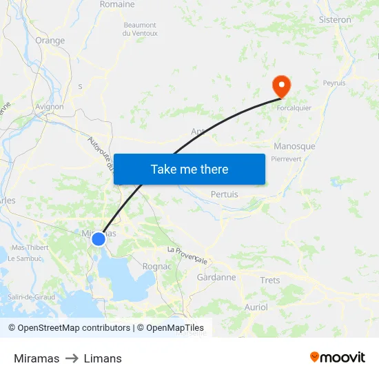 Miramas to Limans map