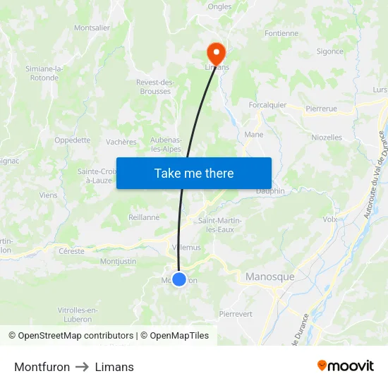 Montfuron to Limans map