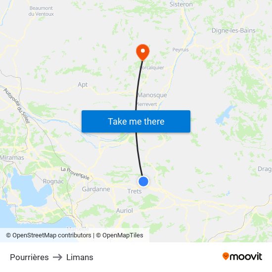 Pourrières to Limans map