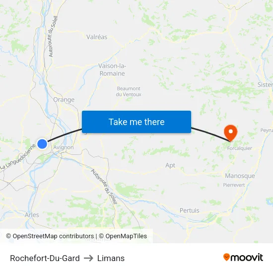 Rochefort-Du-Gard to Limans map