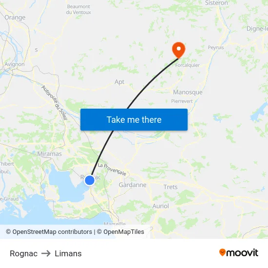 Rognac to Limans map