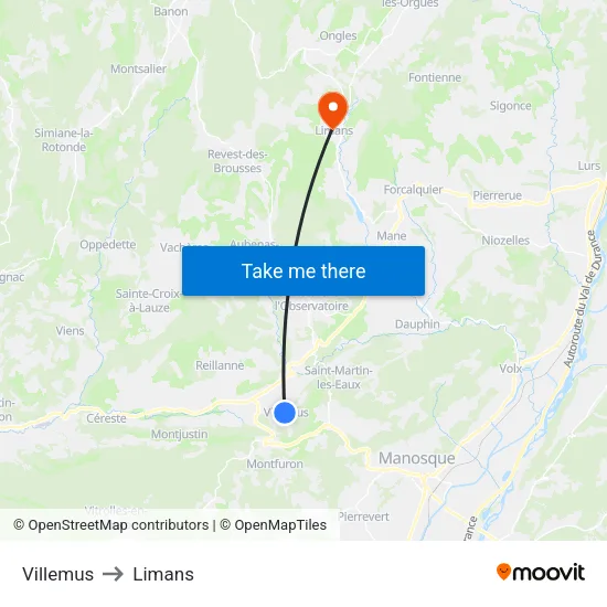 Villemus to Limans map