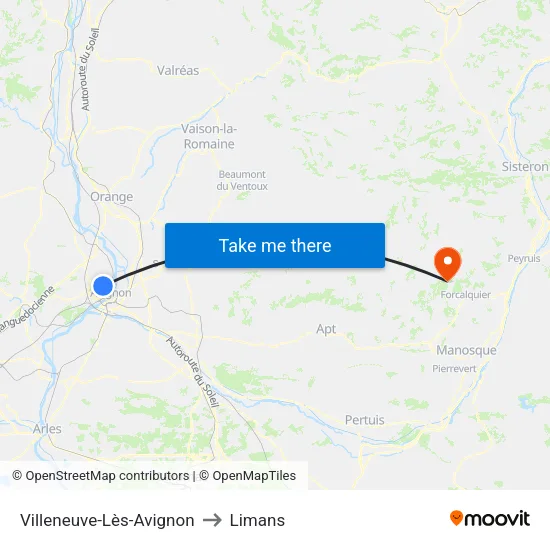 Villeneuve-Lès-Avignon to Limans map
