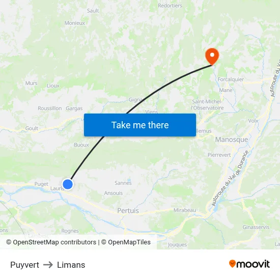 Puyvert to Limans map