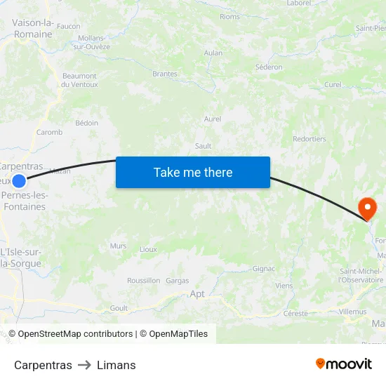 Carpentras to Limans map