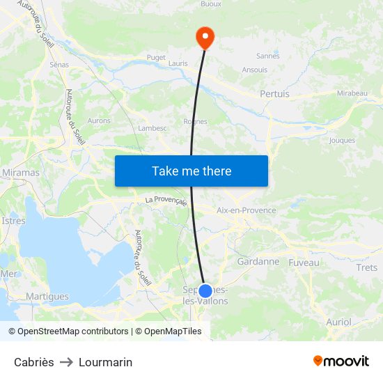 Cabriès to Lourmarin map
