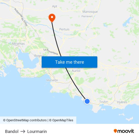 Bandol to Lourmarin map