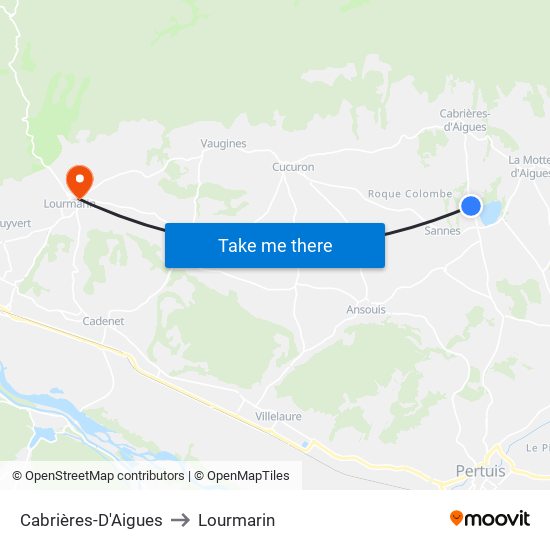Cabrières-D'Aigues to Lourmarin map