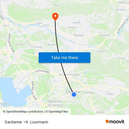 Gardanne to Lourmarin map