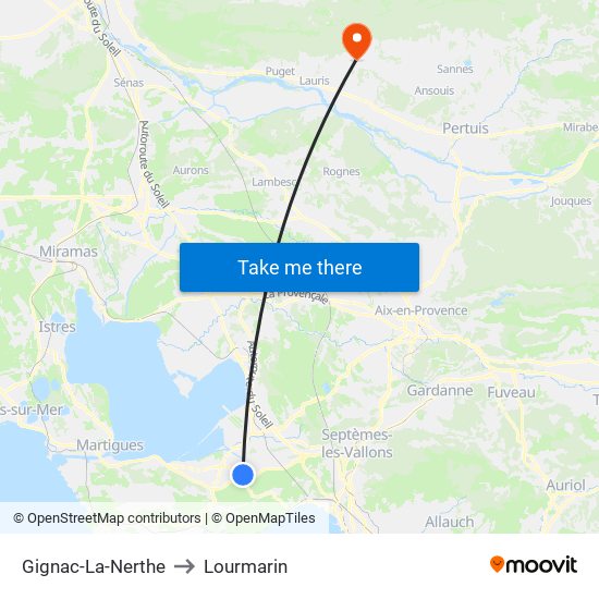 Gignac-La-Nerthe to Lourmarin map